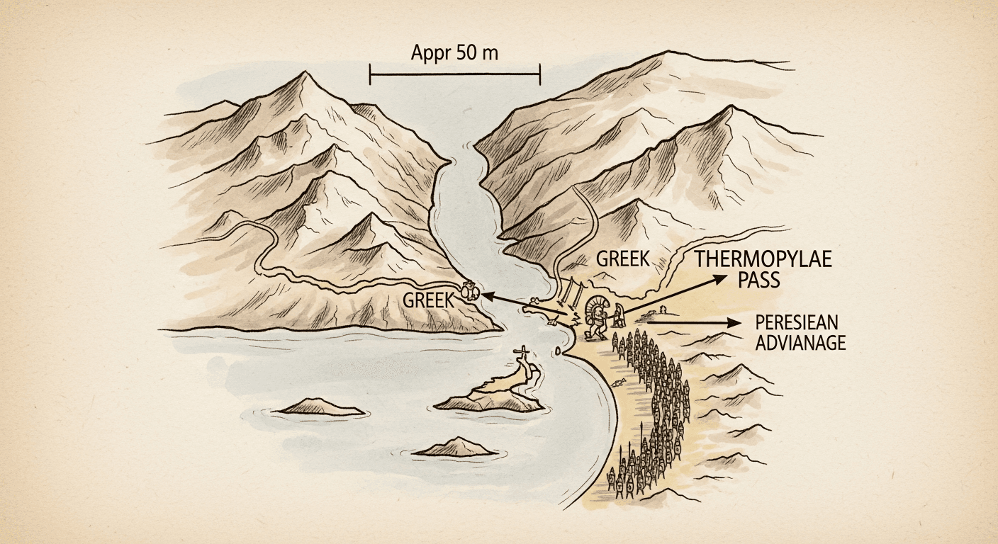 테르모필레 협곡 — 폭 50미터의 좁은 길목