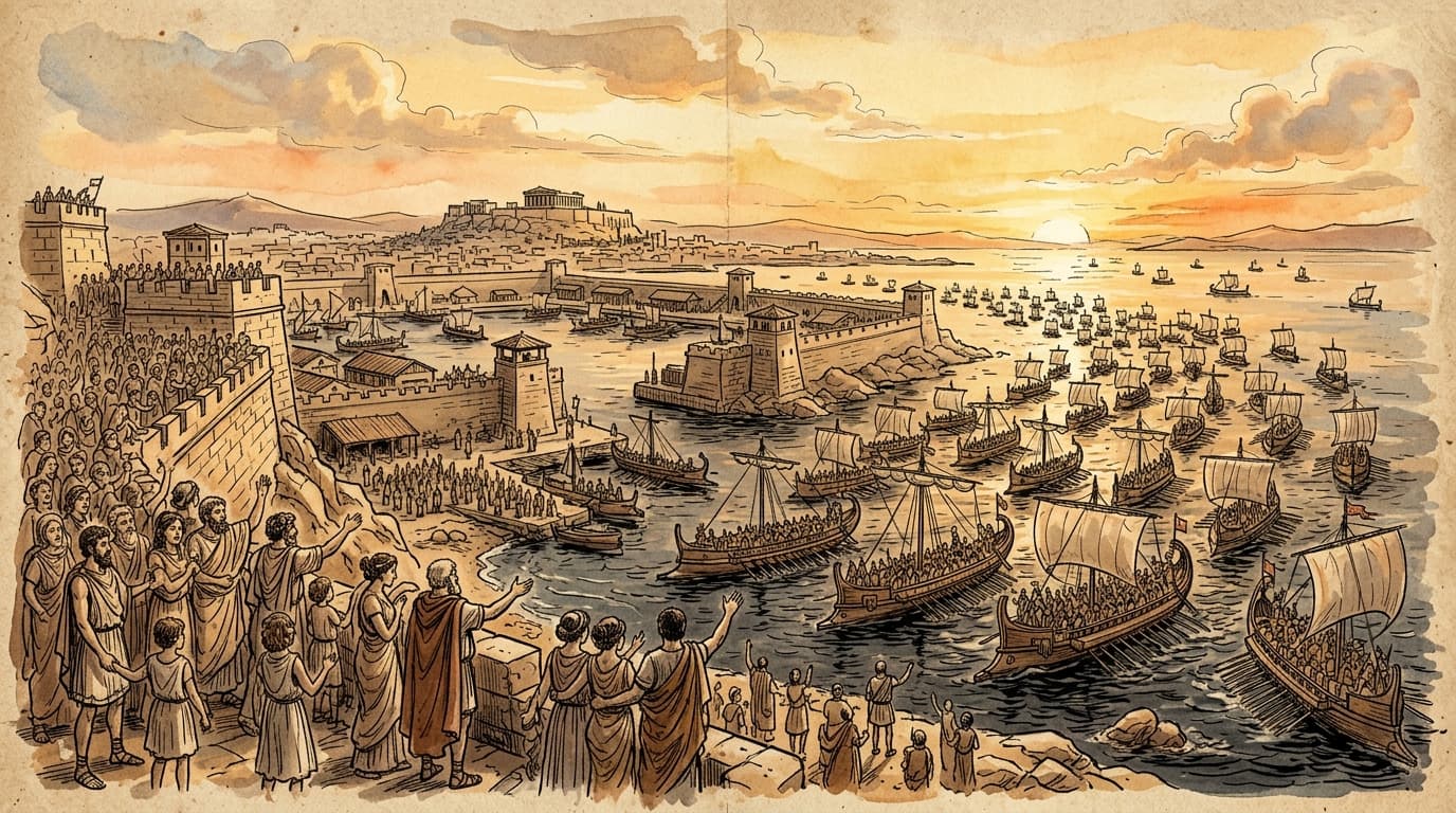 아테네 함대 출항 — 134척, 27,000명. 아테네 역사상 최대 원정대