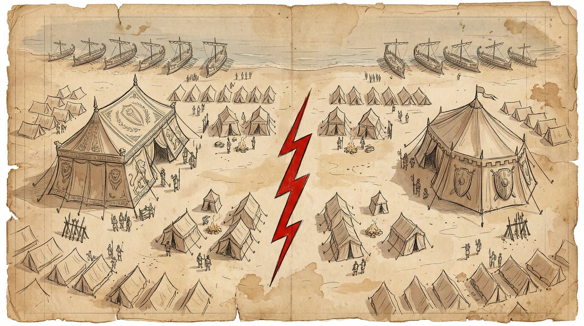 그리스 진영 배치도 — 아킬레우스 vs 아가멤논 갈등 도식