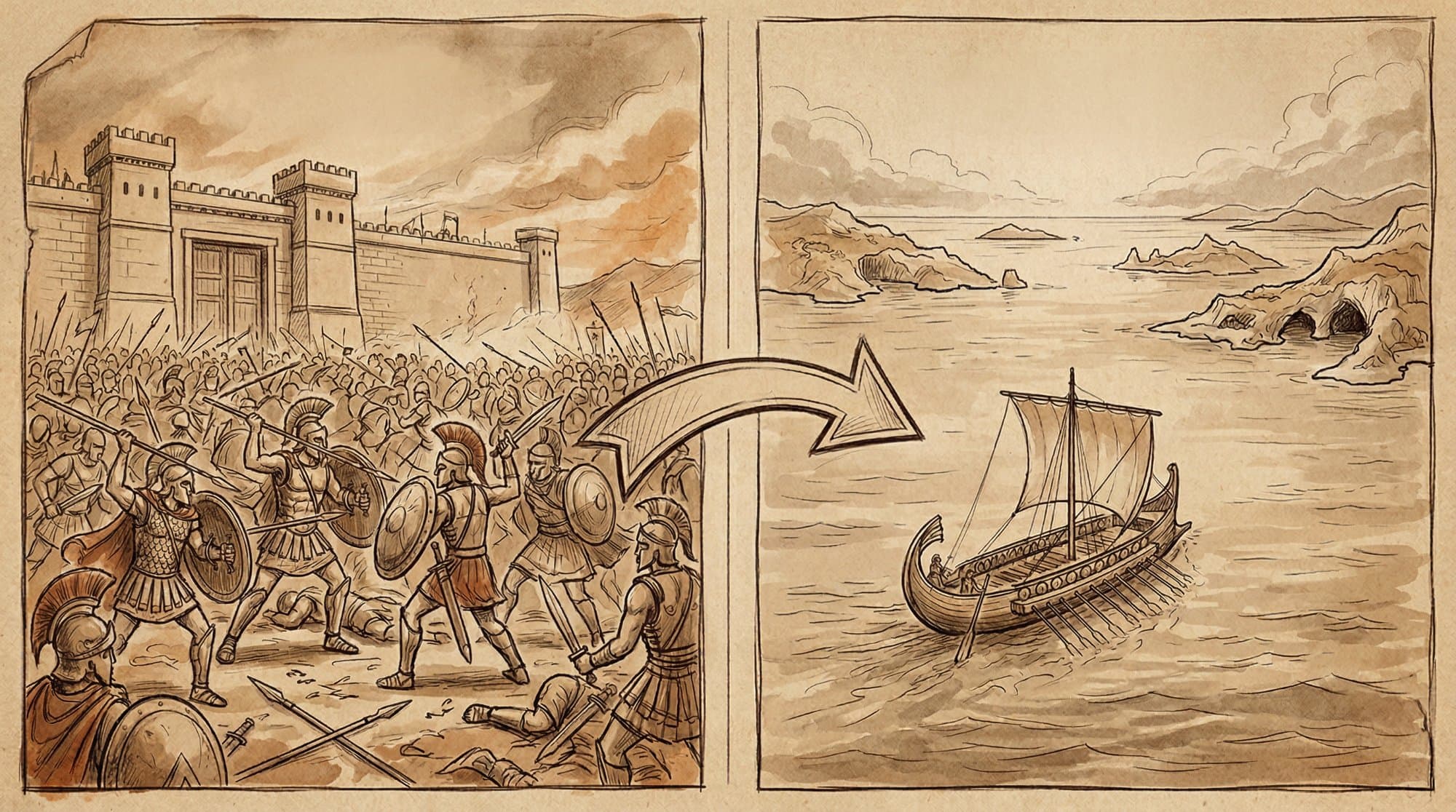 두 서사시 비교 — 일리아드(전쟁) vs 오디세이(귀향)