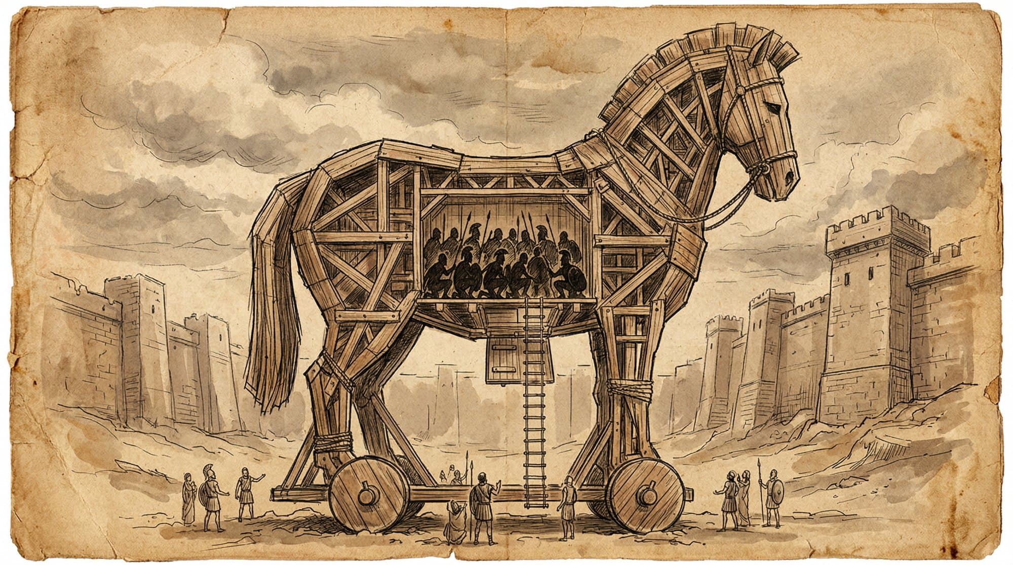 트로이 목마 단면도 — 내부 구조와 병사들