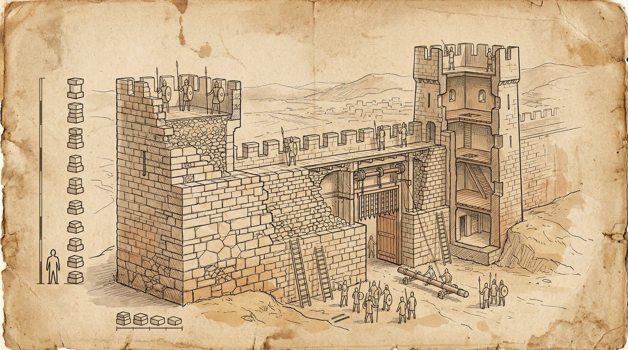 트로이 성벽 단면도 — 방어 구조와 공격의 어려움