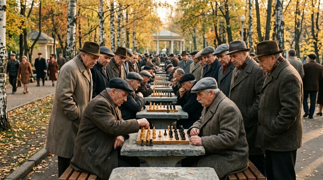 1960년대 모스크바 공원에서 체스를 두는 노인들